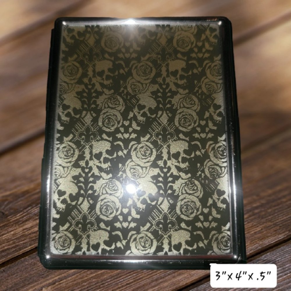 Skulls & Roses Fleur-de-lis Metal Card Holder Money Holder Hard Wallet